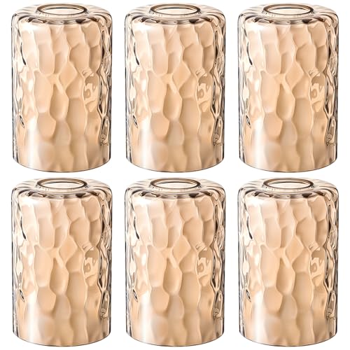 Image of Teenyyou 6 Pcs Amber Hammered Glass Shade Replacements for Pendant Light Fixtures Glass Lamp Shade Cover, 1-5 /8 Inch Fitter Base, 4 inchw x 6 inchh, Replacement Lamp Globe for Chandelier Wall Sconce