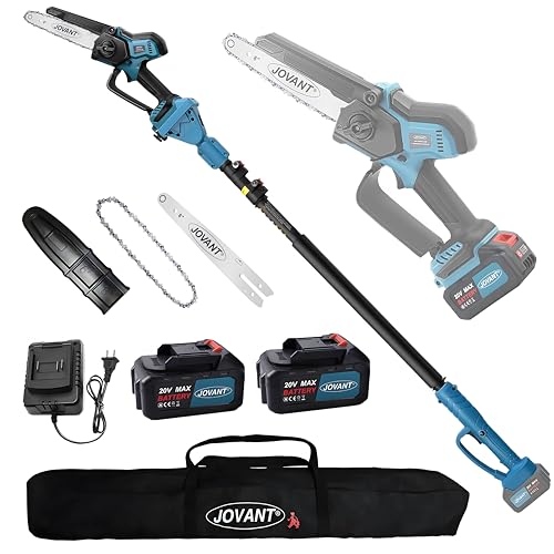 Jovant Cordless Pole Saw with 2 Max 20V*4Ah Batteries,8inch Chainsaw and Ploe tree trimmer. Electric Pole Saw and Branch cutter Battery Powered,15-Foot Reach for Tree Trimming and Pruning saw w/Bag - Thumbnail 2