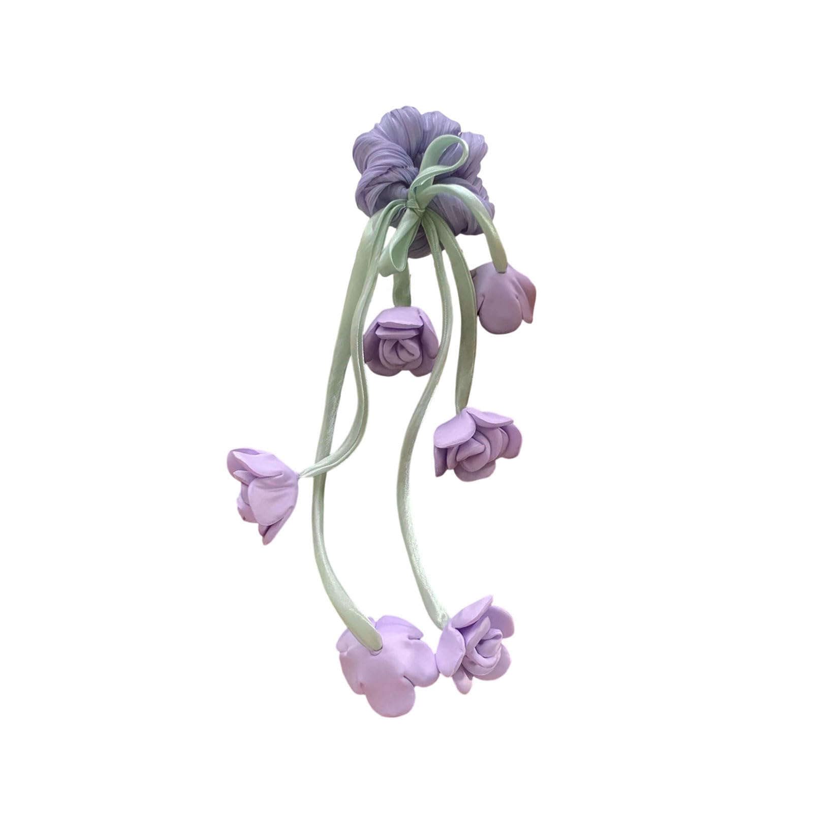 YUXITA Tulips Floral Hair Scrunchie Headbands Rope With Fringe Tassels Trim Sheer Mesh HairsTie For Women Girls
