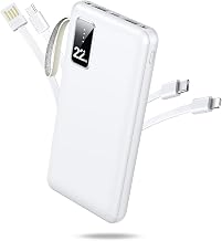 Mobile Battery, 22,800 mAh, Large Capacity, 4 Cables Built-In Fast Charging, Mobile Charger, Up to 6 Devices Simultaneously, Maximum 2.4 A Output, Lightweight and Compact, LED Battery Display