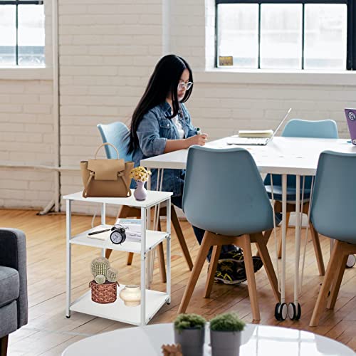 Ecomex 3-Tier White End Tables,Side Table With Storage Shelf, Small Bedside Table For Bedroom,Small Nightstand Table,White #TOP1