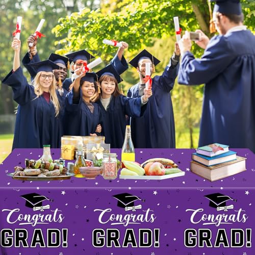 Image of 2026 Graduation Decorations,Congrats Grad Tablecloth 2pcs White Purple Class of 2026 Table Covers Rectangle for Graduation Party Supplies,108x54inch(Purple)