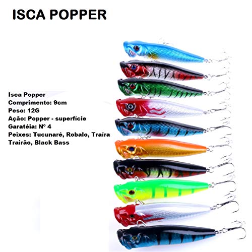 Melhor 3 Iscas Artificiais Popper Superfície 9 cm 12 gramas Tucunaré Dourado Black Bass Traíra Robal
