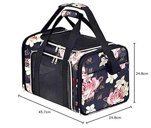 Image of KIKA Pets Goldfinch Cat Bag Carrier | Small Dog Puppy Bag Carrier | Airline Dimension Approved Akasa - Medium Size (18 x 9.8 x 9.9 inches), French Peony Print