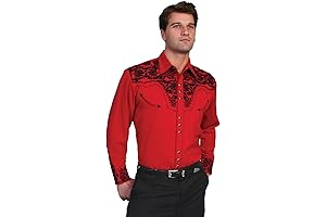 Scully Men's Embroidered Floral Tooled Button Western Shirt