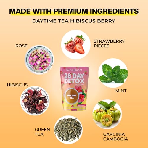 SkinnyBoost 28 Day Detox Daytime Tea -HIBISCUS BERRY (28 Tea Bags) Supports Metabolism Boost, Detox, All Natural, Non GMO, Vegan, Keto Friendly - Thumbnail 3