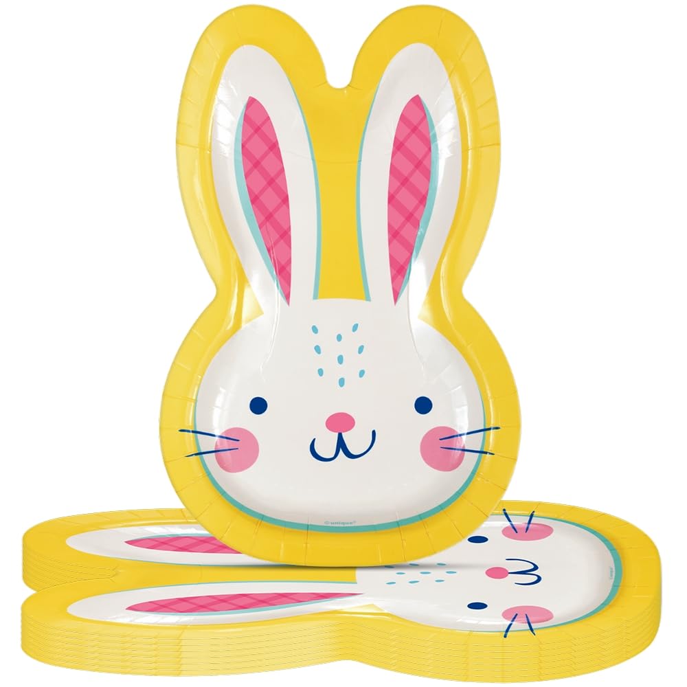 Unique Industries Eggcellent Easter Bunny Shaped Disposable Paper Plates - 8.25" x 5.25" (8ct) | Perfect for Festive Eggstravaganzas and Spring Celebrations