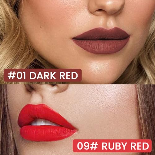 Image of 2Pcs Longwear Liquid Lip Liner Stain Marker Pen Set Long Lasting Waterproof, Dark Ruby Red Matte Semi Permanent 24 Hour Lip Liner and Lipstick Combo, Color Stay Lipliner All Day, Lips Stain peel off