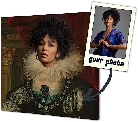 Personalized Canvas Print Custom Royal Portrait from Photo Renaissance Pet Vintage Oil Painting Art Queen Portrait Funny Pet Portraits 20″x20″ (The Grand Princess) CP24680