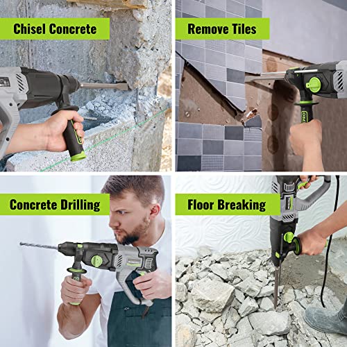 Image of WORKPRO 1-1 /4 Inch SDS-Plus Rotary Hammer Drill, 7.5AMP, Lightweight Corded Version for Concrete Demolition Chipping Rotomartillo, 5 SDS-Plus Bits