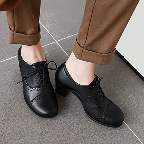 Shemee Women'S Chunky Lace Up Vintage Oxfords Dress Pumps Round Toe Block Mid Heels Retro Brogues Shoes thumb #5