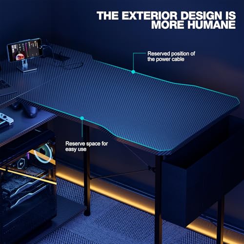 Image of Acrolix L Shaped Gaming Desk 55 Inch - Computer Corner Desk with Power Outlets, Reversible Shelves & Storage Bag for Home Office, PC Gaming Table, Black Carbon