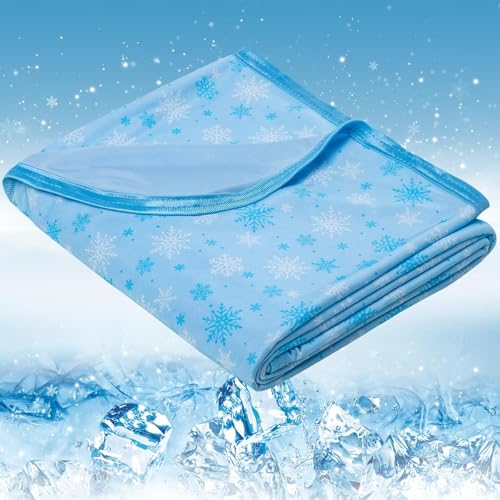 Cooling Blanket for Hot Sleepers – Thin Summer Cooling Blanket Throw Size, Q-Max >0.5 Lightweight Cooling Throw Blanket for Bed, Couch, or Sofa – Snowflake Cool Blankets, Blue, Throw 130 x 180cm