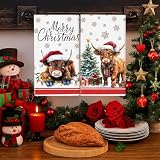 GPGHE Christmas Kitchen Towels Highland Cow 18 x 26 Inch Set of 4 Dish Towels Hand Towels for Winter Holiday Home Indoor Bathroom Party Dining Decor Gifts