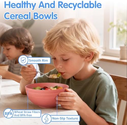 Quatish 10 PCS Unbreakable Cereal Bowls,Dishwasher & Microwave Safe Wheat Straw Bowls, Easy-to-Clean Lightweight Desserts & Soup Bowl, Portable for Picnics ,Snack Plastic Bowls Set,Multi-Color - 4