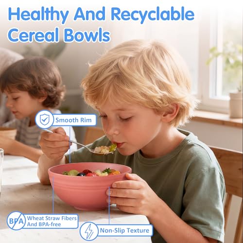 Quatish 10 PCS Unbreakable Cereal Bowls,Dishwasher & Microwave Safe Wheat Straw Bowls, Easy-to-Clean Lightweight Desserts & Soup Bowl, Portable for Picnics ,Snack Plastic Bowls Set,Multi-Color #4
