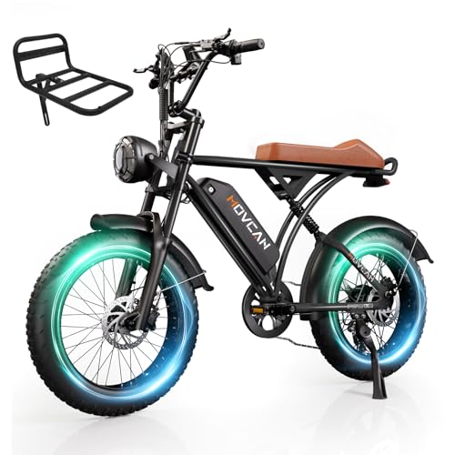 Movcan V60/V60 Pro Electric Bike, 48V 15.6/18.2Ah Removable Battery 20 Fat Tire Electric Bike, 1000/1500W Motor 30/33MPH Top Speed Electric Motorcycle, 7 Speed Dual Disc/Hydraulic Brake E Bikes
