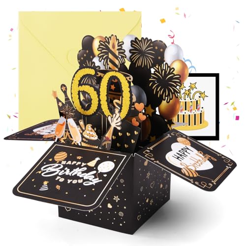 OFFCUP 60. Geburtstagskarte 3D Grußkarte zum 60. Geburtstag Pop Up Karte mit Umschlag Happy Birthday Geburtstagskarten Geburtstagsgeschenk für Frauen Kinder Freundin Männer (Schwarze Gold) OFFCUP 60. Geburtstagskarte 3D Grußkarte zum 60. Geburtstag Pop Up Karte mit Umschlag Happy Birthday Geburtstagskarten Geburtstagsgeschenk für Frauen Kinder Freundin Männer (Schwarze Gold)