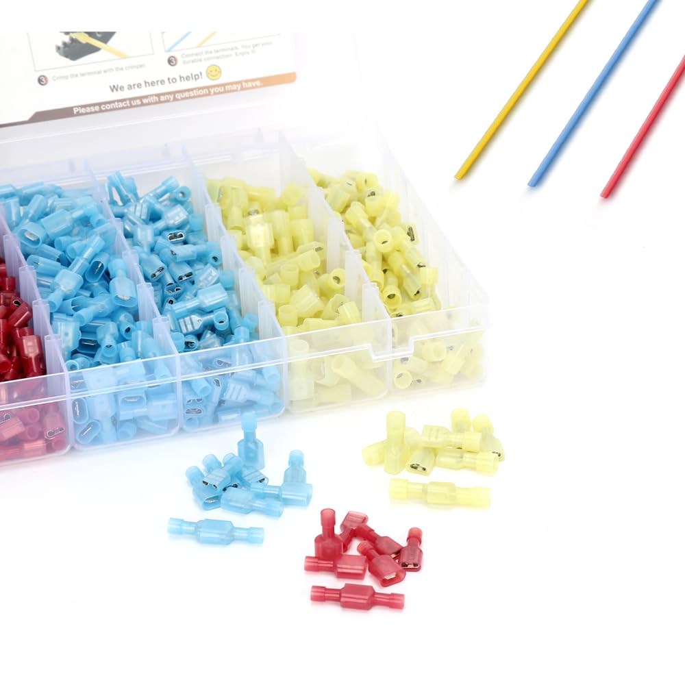 700Pcs Nylon Spade Quick Disconnect Connectors kit, Electrical Fully-Insulated Male and Female Crimp Cold-Pressed Wire Terminals Assortment Kit