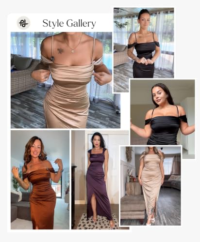 Image of Popilush Wedding Guest Dresses for Women Off Shoulder Shapewear Maxi