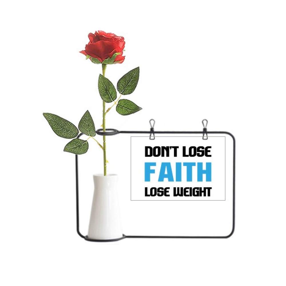 Vase décoration bouteille avec fleur rose artificielle et son slogan de perte de poids
