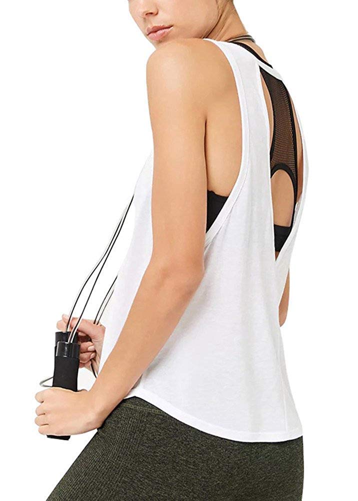 Mippo Workout Tops for Women Yoga Shirts Muscle Running Tank Tops Open Back Workout Clothes