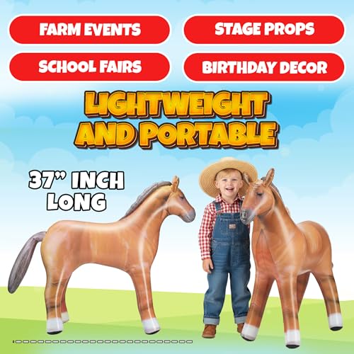 37\" Inflatable Horse Decoration - Blow Up Brown Horse Toy for Kids Western, Cowboy, Barnyard, Farm & Rodeo Party Supplies, Birthday, Fall Festivals, Baby Shower, Halloween & Holiday Décor - Thumbnail 4