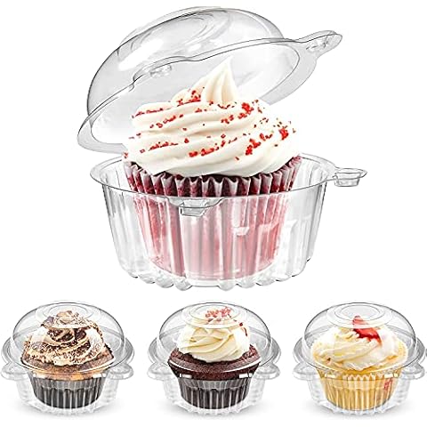 50 Pack Individual Clear Cupcake Containers Cover