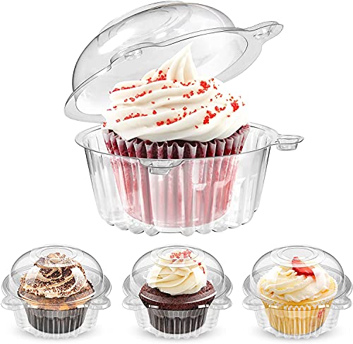 50 Pack Cupcake Containers Individual Clear Plastic Single Muffin Holders Boxes Cups Cases Pods for Home Baking Wedding Baby Shower Holiday Party