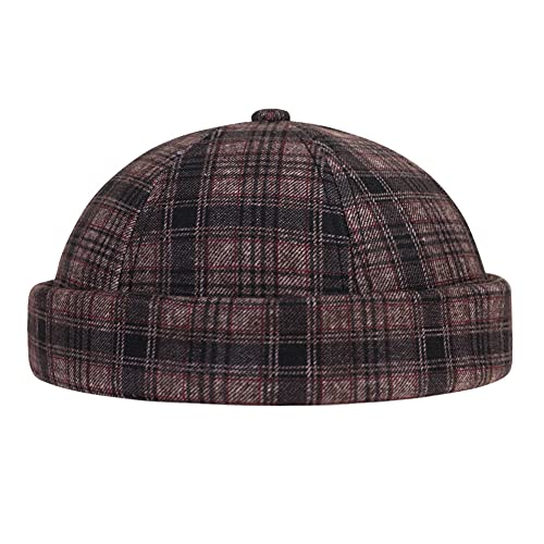 YAMEE Unisex Docker Cap Hats Skullcap Beanie Worker Sailor Cap Brimless Cap Retro Rolled Cuff Skull Caps with Adjustable, XA322-Coffee, One Size