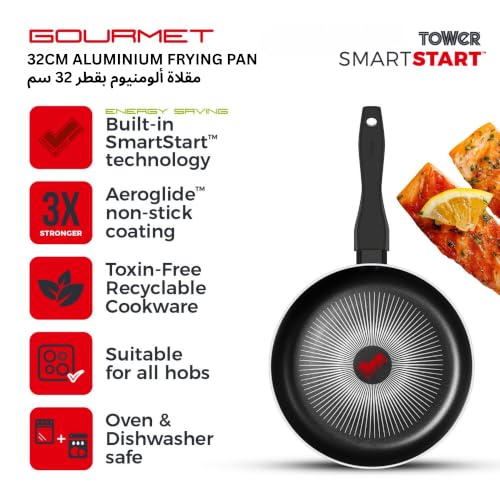 Image of Tower T700313 SmartStart Gourmet 32cm Aluminium Frying Pan with Easy Clean Aeroglide Non-Stick, Long Lasting, Induction Compatible, Oven Safe, PFOA Free