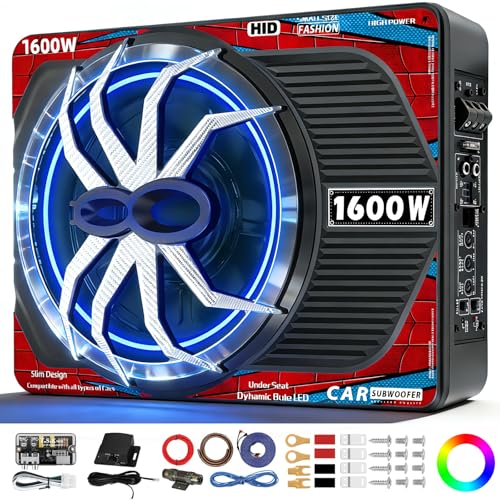 Image of 1600W Slim Underseat Car Subwoofer and Amp Package, Powered Under Seat Subwoofer with Built-in Class D Amp, Subsonic Deep Bass, High Excursion, Cast Aluminum, for Truck /SUV /Car Audio System