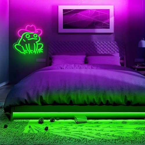 Image of Frog Neon Sign for Wall Decor,Dimmable Frog with Cowboy Hat Neon Light,Pink Green Animal Light Up Signs for Bedroom Party Bar Background Christmas Gifts Decorations