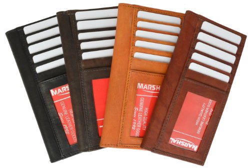 MARSHAL Checkbook Cover Holder Super Slim Plain Mens Womens Genuine Leather Cowhide New (Tan)4