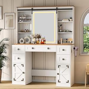 Makeupvanitydeskwithlightslargevanitydeskwithslidingmirrorandlightsin3modefarmhousevanitywithpoweroutletvanitydeskwith5drawers2cabinets12hookswhitevanityforbedroom Urban Country Home Decor Makeup vanity desk with lights large vanity desk with sliding mirror and lights in 3 mode farmhouse vanity with power outlet vanity desk with 5 drawers2 cabinets12 hooks white vanity for bedroom urban country home decor