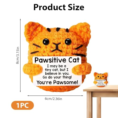 Image of Crochet Toys, 1PCS Handmade Orange Cat Plush Doll, Soft Table Decor for Office and Study, for All Ages, Cotton Yarn Crafted with Care