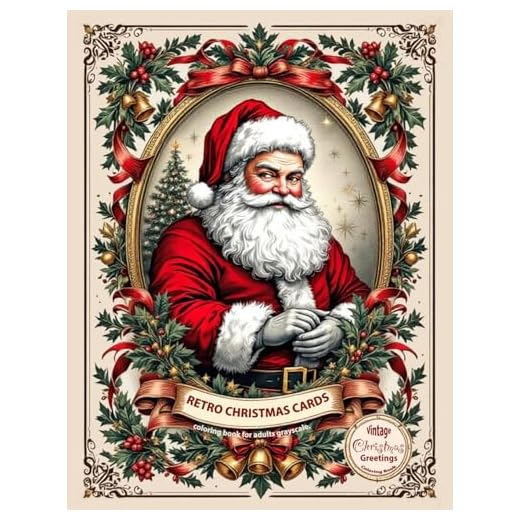 Retro christmas cards coloring book for adults grayscale. Vintage christmas greetings coloring book: Old fashioned christmas coloring book