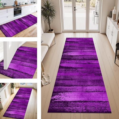 ZESEWU Tapis de Passage Couloir Tapis Cuisine Devant Evier Lavable Antiderapant 50X80CM Violet 3D Tapis de Couloir Paillasson Interieur Absorbants et Résistants à la...