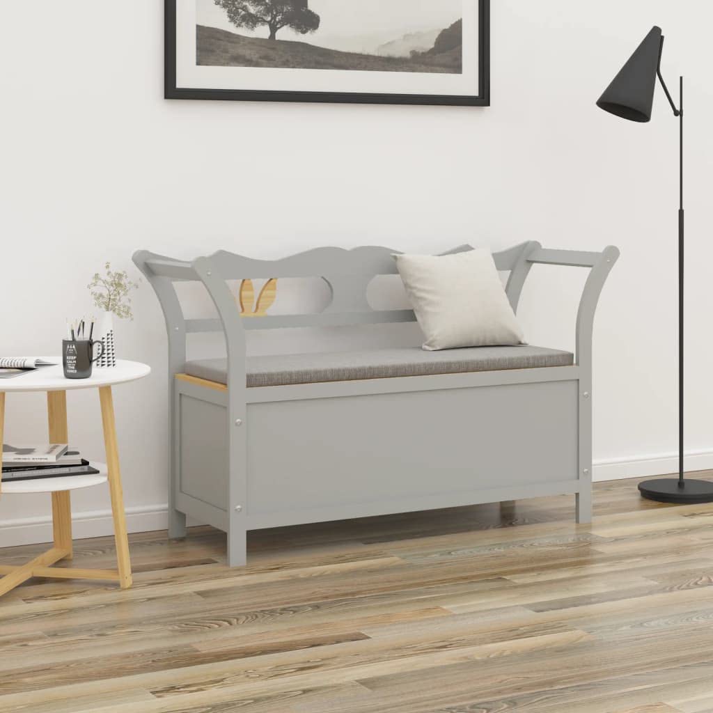 Banc gris en bois de sapin massif avec coffre de rangement 107 cm