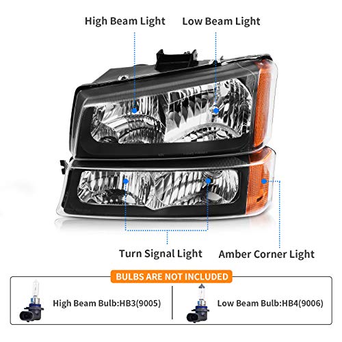 Image of DWVO Headlights Assembly Compatible with 2003-2006 Chevy Silverado Black