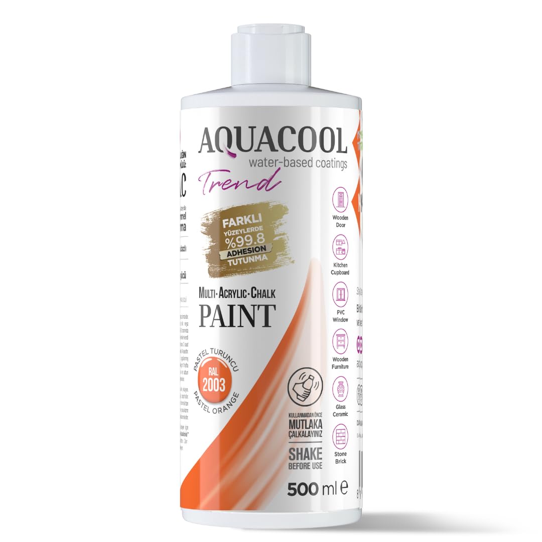 Aquacool Trend MAC Paint - Furniture, Cabinets, Tiles, Countertops No Primer or Varnish Needed, RAL 2003 Pastel Orange, 16.9 Fl Oz