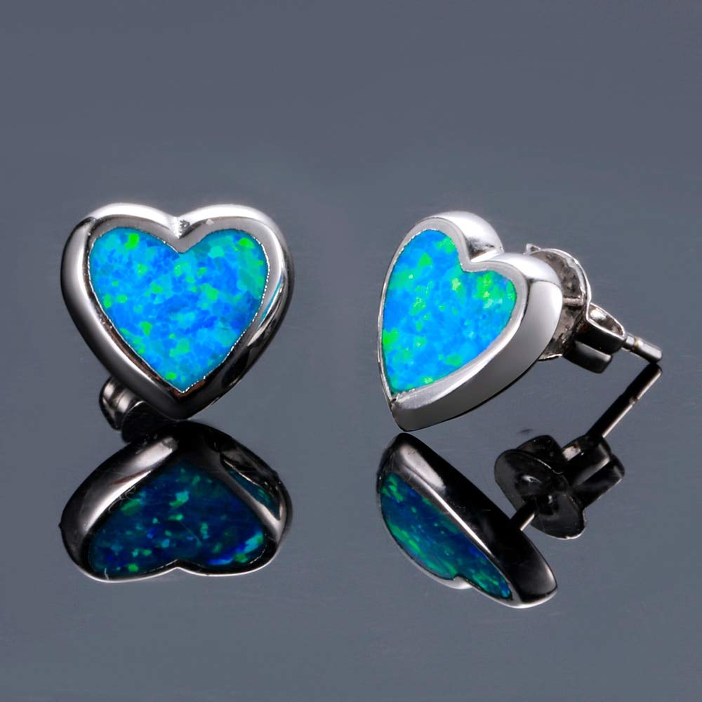 CMBSSTFC Liebe Herz Blau Weiß Opal Ohrstecker Für Frauen 925 Sterling Schmuck Ohrring Hochzeitstag Geburtstagsgeschenk