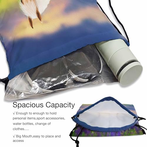 Drawstring Bag Sports Backpack Animal Horse With Long Mane In Lupine Flowers at Sunset Sutiable for Dance Sports Beach Short Travel Stroage 14x16.9 Inch4