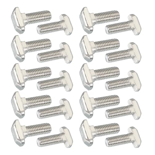 Image of PATIKIL M8 x 18 mm Thread T-Slot Bolts, 20 Pcs Drop-in Bolt Hammer Head T-Bolt Standard 8 mm Sliding Screw Stud for 40 Series Aluminum Extrusion Profile, Silver