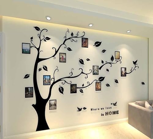 Purekay Autocolantes de parede 3D árvore família moldura de fotos DIY murais autocolantes grandes autocolantes parede decorativos sala de estar quarto quarto escritório autocolantes (preto esquerdo,