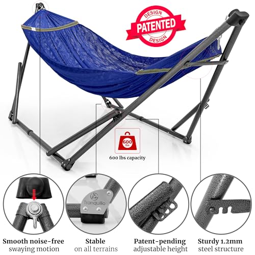 Image of Tranquillo Combo x2 Hammocks with Stand for Outside & Tree Straps, Heavy Duty Hammock with Stand 600lbs for Indoor Outdoor Patio Backyard, x2 Hammocks for 2 Person (Combo - Blue, Medium)