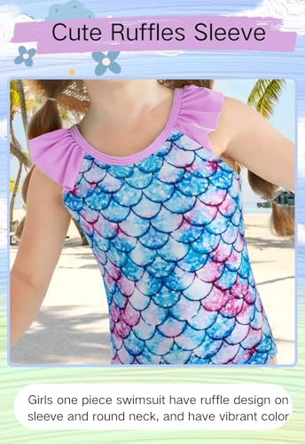 Image of DAXIANG Girls Ruffles One Piece Swimsuits Quick Dry Beach Sport Swimwear Toddler Kids Mermaid Unicorn Bathing Suit 4-10 Years