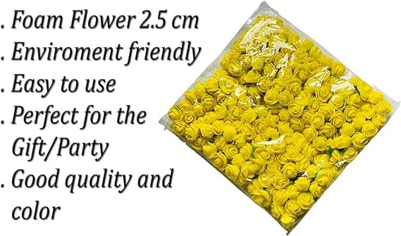 Witty Cuties Artificial Flowers Yellow Artificial Roses Foam Flowers Real Looking Fake Foam Roses for Crafting Decoration DIY Wedding Bouquets Bridal Shower Flower Decoration Pack of 1 (144pcs) - Image 3