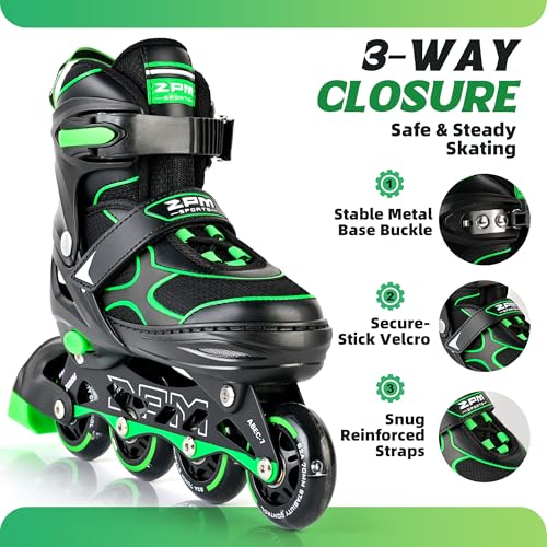 Image of 2PM SPORTS Inline Skates for Kids Girls Boys Ages 5-8 8-12 4-6 6-12 with Light Up Wheels, Adjustable Kids Roller Skates Blades for Adults Men Women Beginners Youths