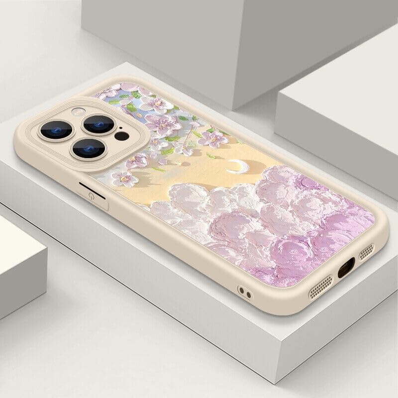 Image of COVERLY Flower Pattern Back Case Cover for iPhone 12 Pro | Hot Pastel Oil Painting Cute Design | Camera Lens Protection | Soft TPU Silicone Fashion Aesthetic Cover for Girls & Women (White,Shockproof)